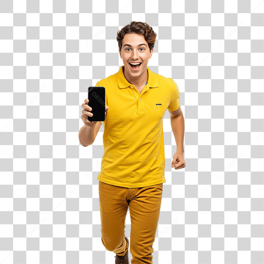 Jovem Rapaz Homem com Celular nas Mãos PNG Transparente