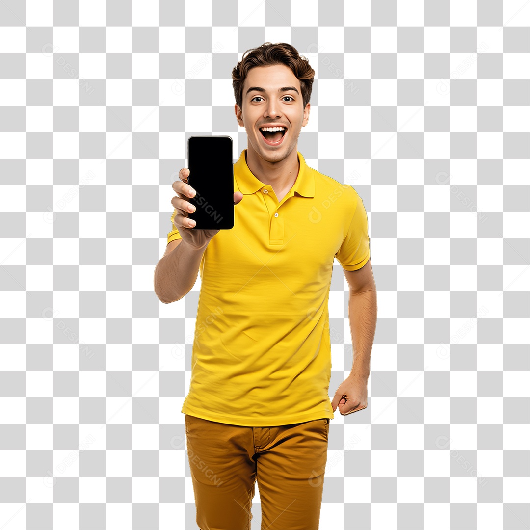 Jovem Rapaz Homem com Celular nas Mãos PNG Transparente