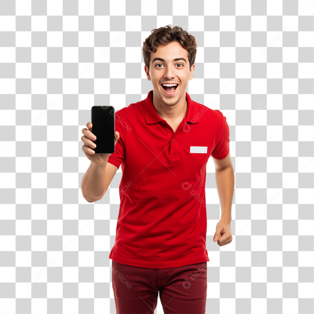 Jovem Rapaz Homem com Celular nas Mãos PNG Transparente