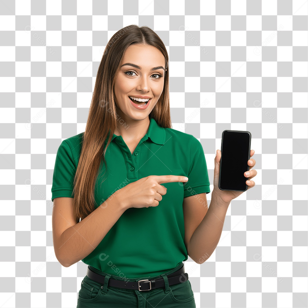 Jovem Mulher com Celular nas Mãos PNG Transparente