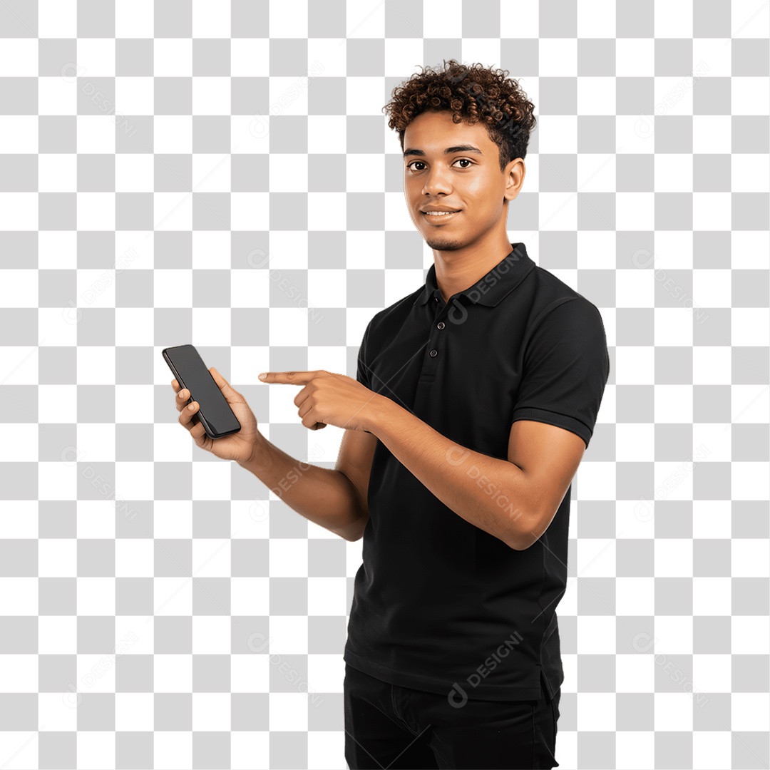 Jovem Rapaz Homem com Celular nas Mãos PNG Transparente