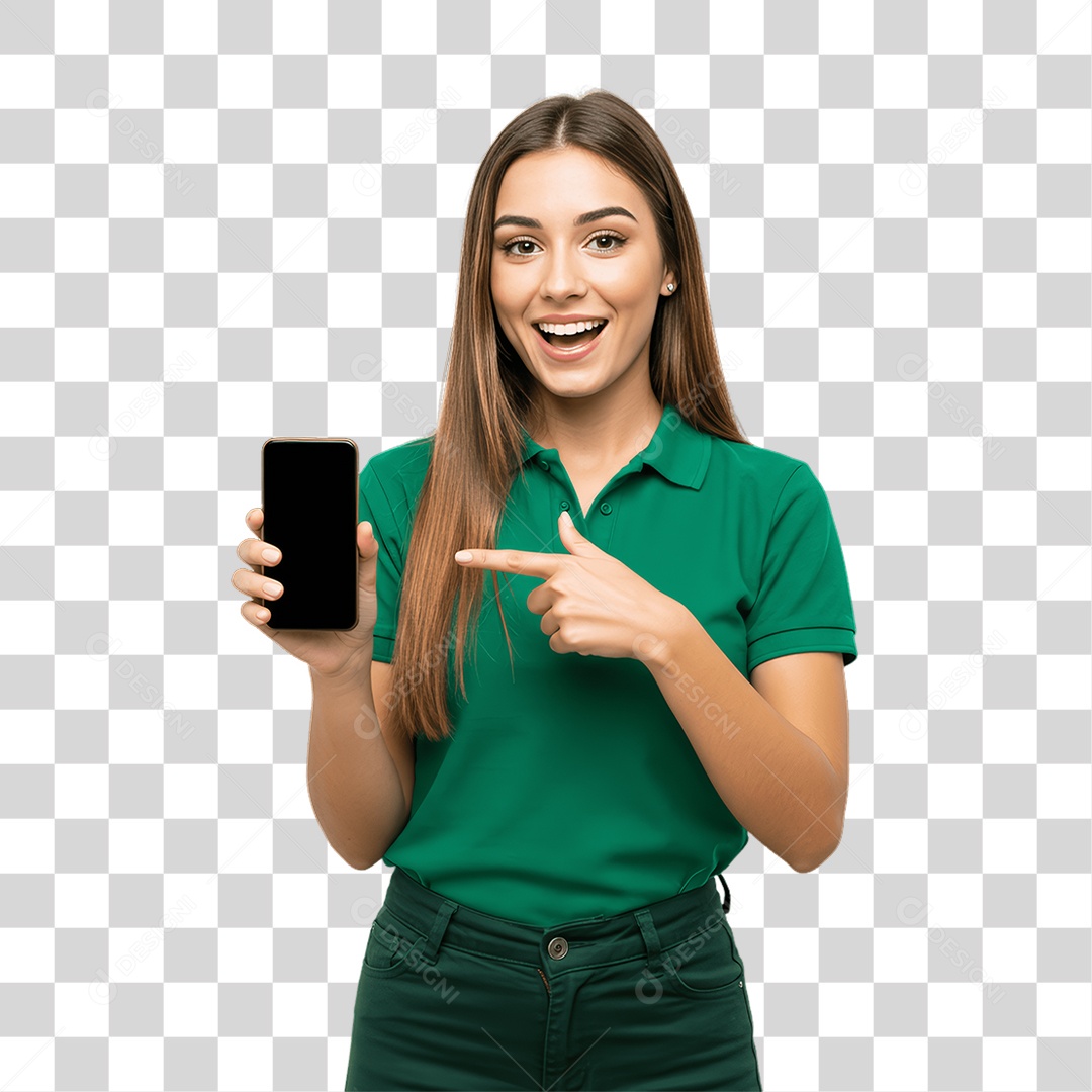 Jovem Mulher com Celular nas Mãos PNG Transparente