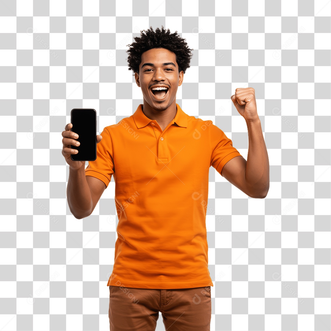 Jovem Rapaz Homem com Celular nas Mãos PNG Transparente