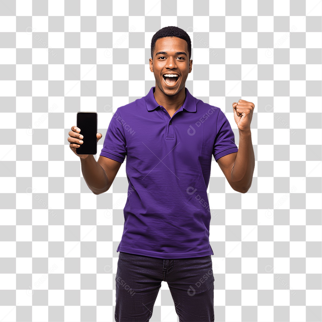 Jovem Rapaz Homem com Celular nas Mãos PNG Transparente