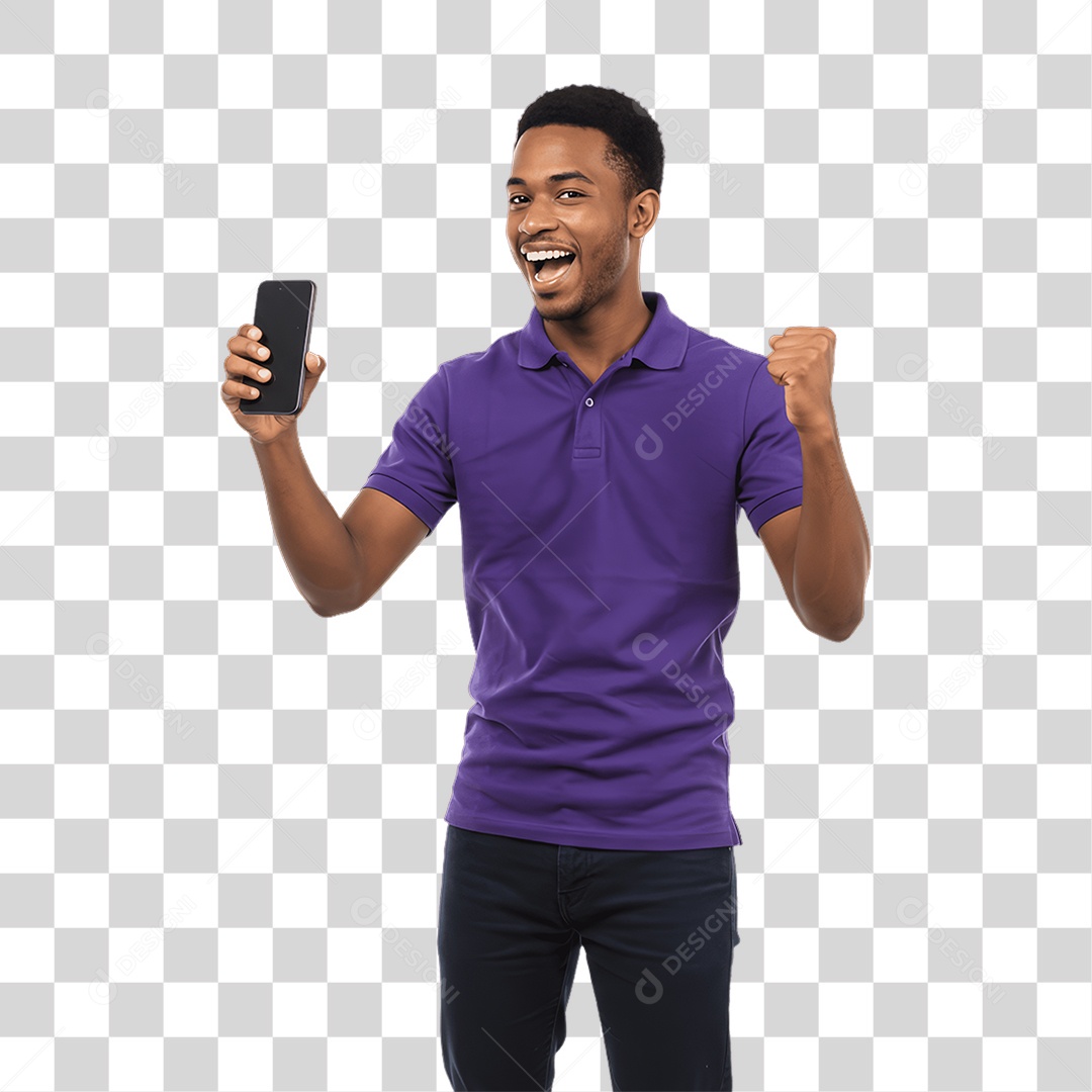 Jovem Rapaz Homem com Celular nas Mãos PNG Transparente