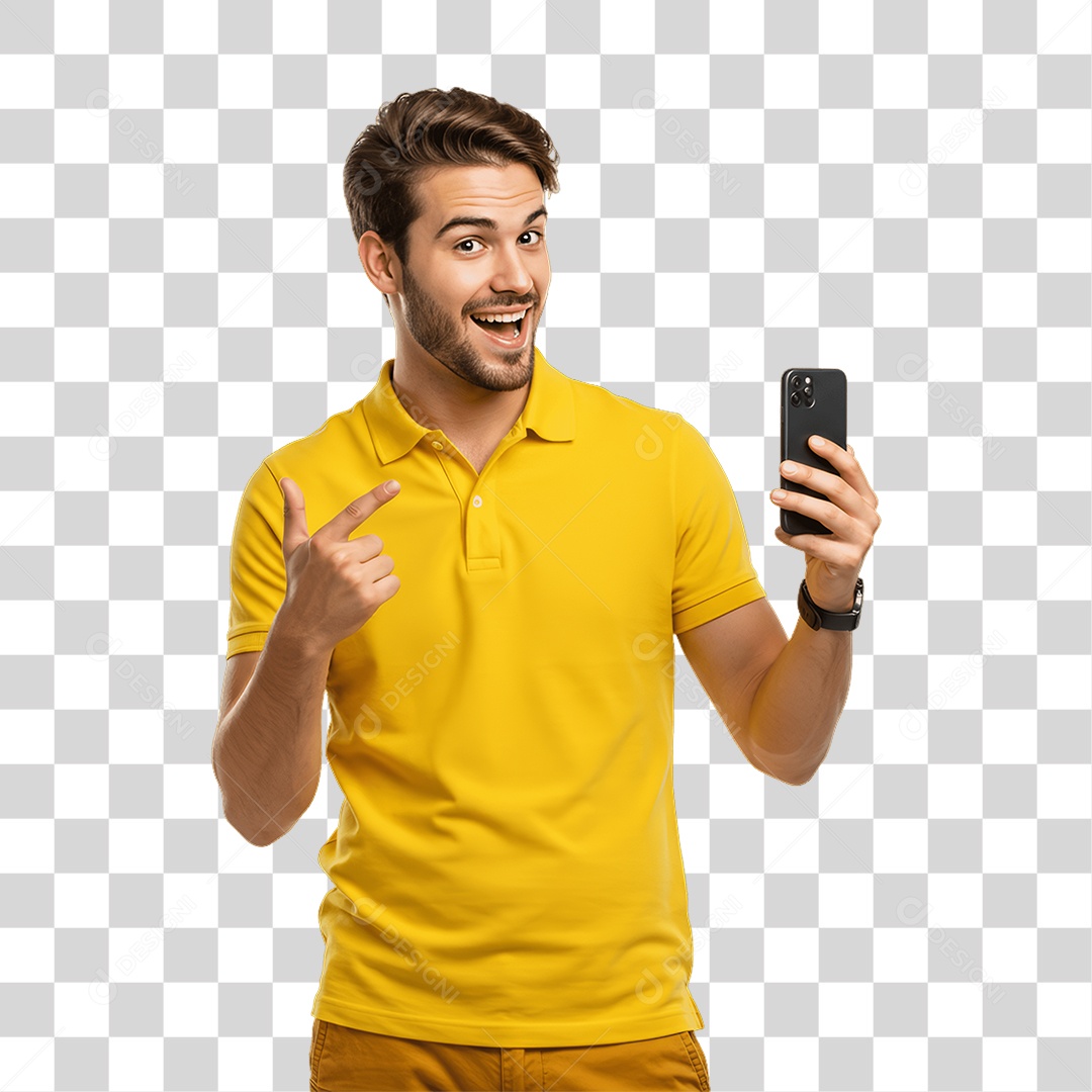 Jovem Rapaz Homem com Celular nas Mãos PNG Transparente