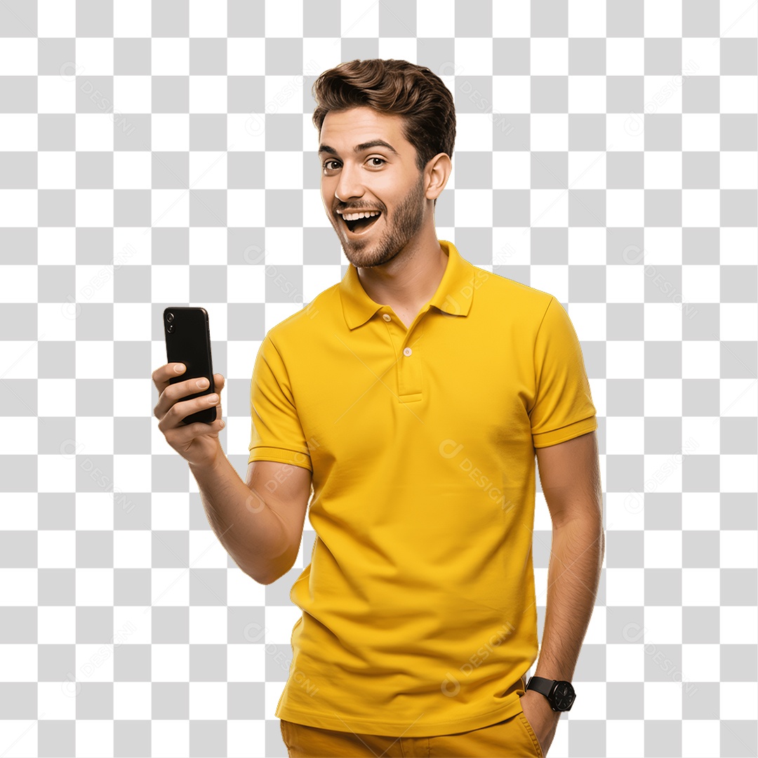 Jovem Rapaz Homem com Celular nas Mãos PNG Transparente