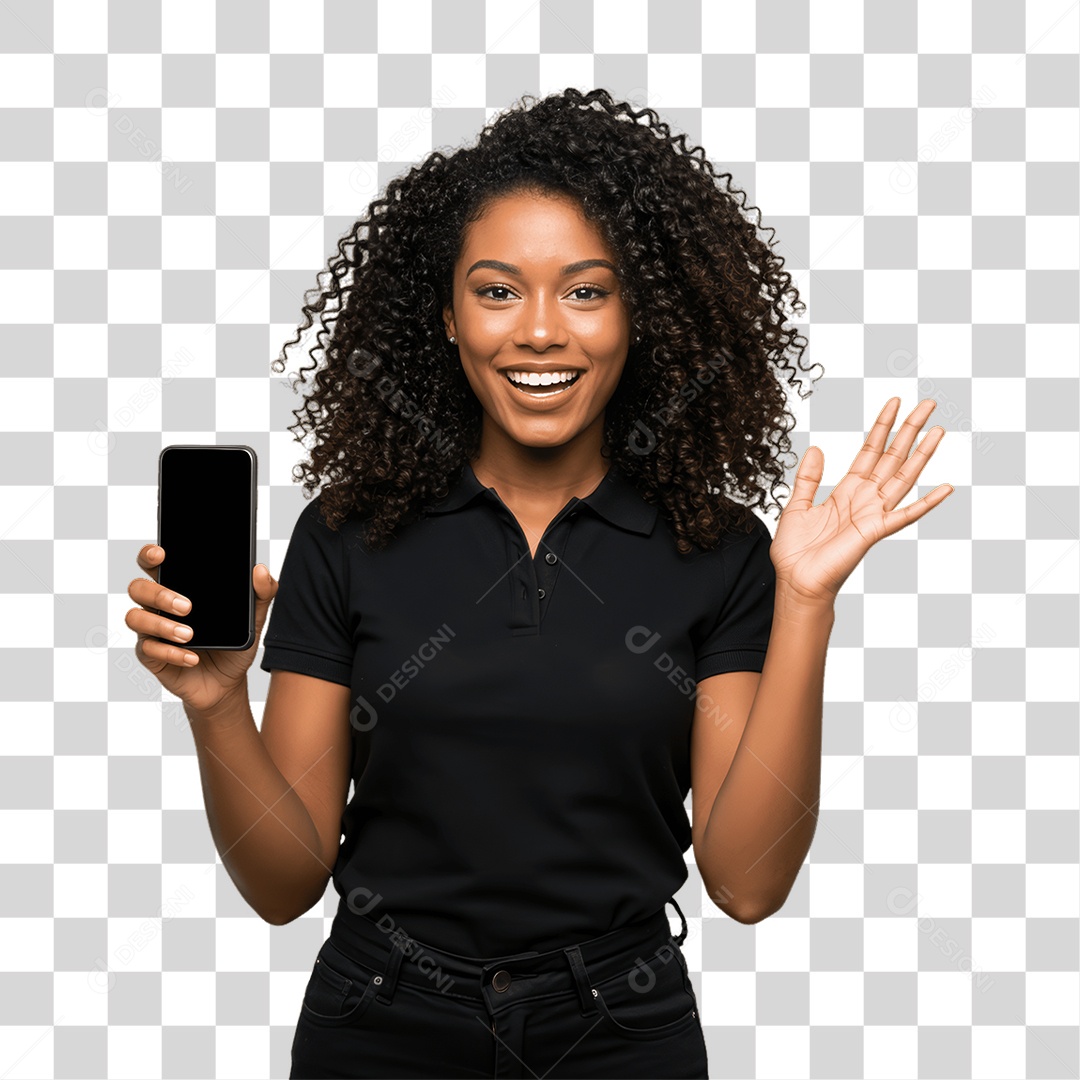 Jovem Mulher com Celular nas Mãos PNG Transparente