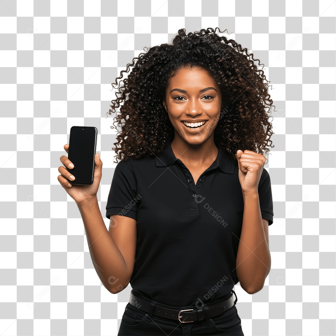 Jovem Mulher com Celular nas Mãos PNG Transparente
