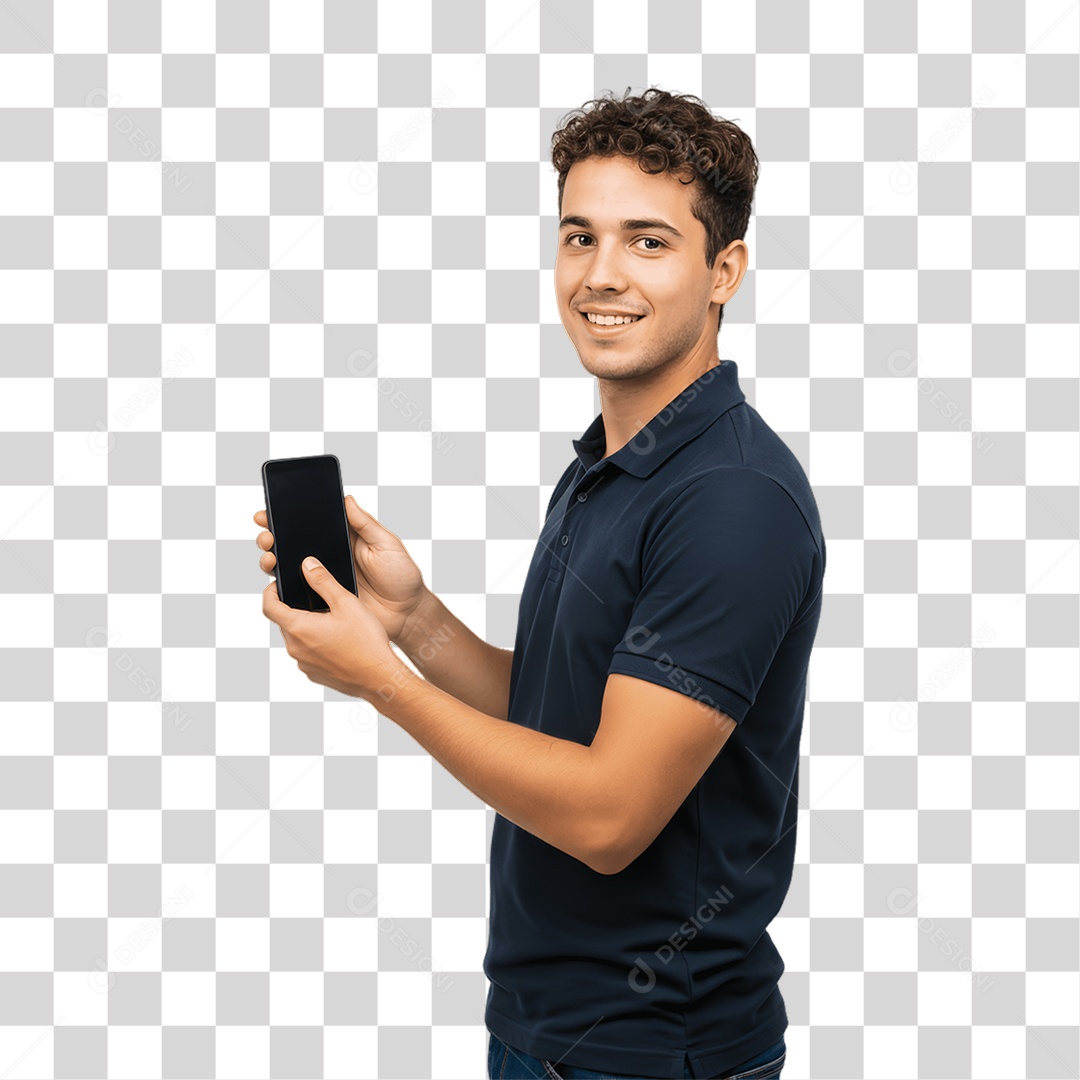 Jovem Rapaz Homem com Celular nas Mãos PNG Transparente