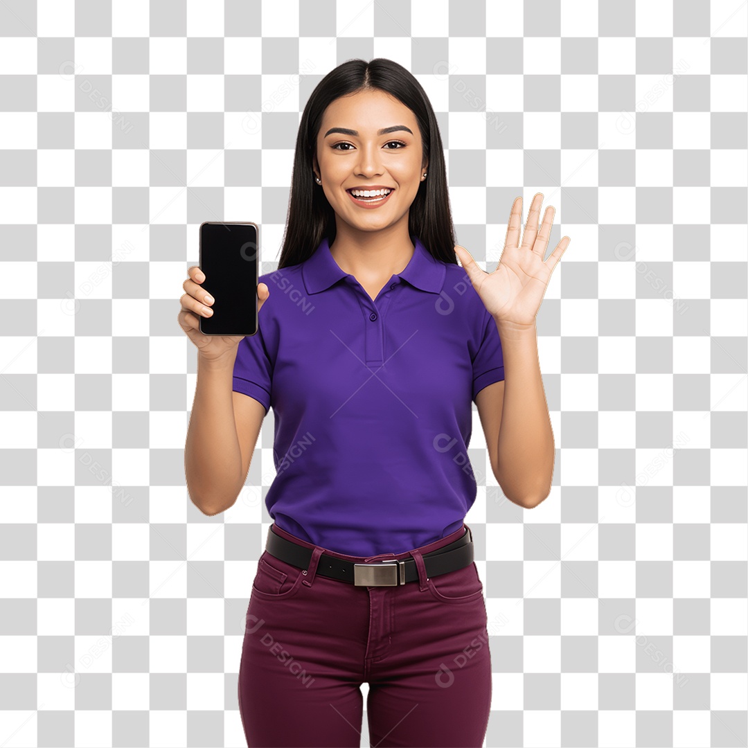Jovem Mulher com Celular nas Mãos PNG Transparente