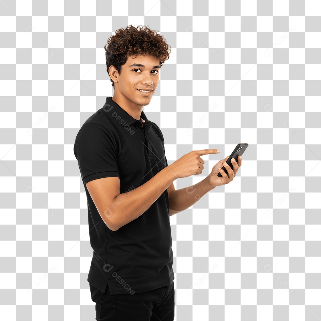 Jovem Rapaz Homem com Celular nas Mãos PNG Transparente