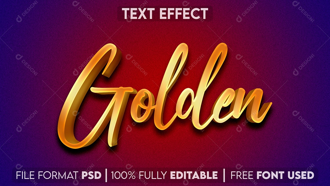 Efeito de Texto 3D Golden PSD Editável