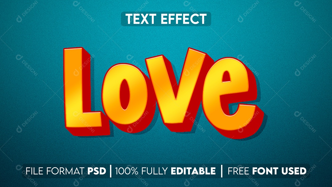 Efeito de Texto 3D Love PSD Editável