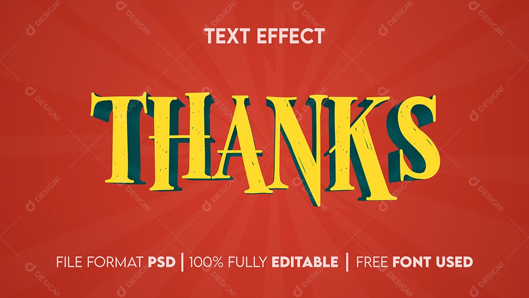 Efeito de Texto 3D Thanks PSD Editável