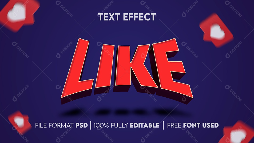 Efeito de Texto 3D Like Vermelho PSD Editável