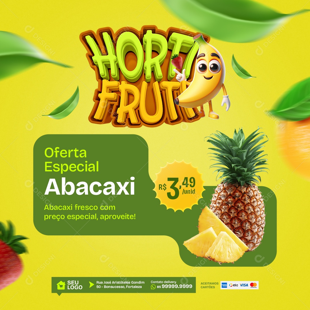 Hortifruti Oferta Especial Abacaxi Social Media PSD Editável