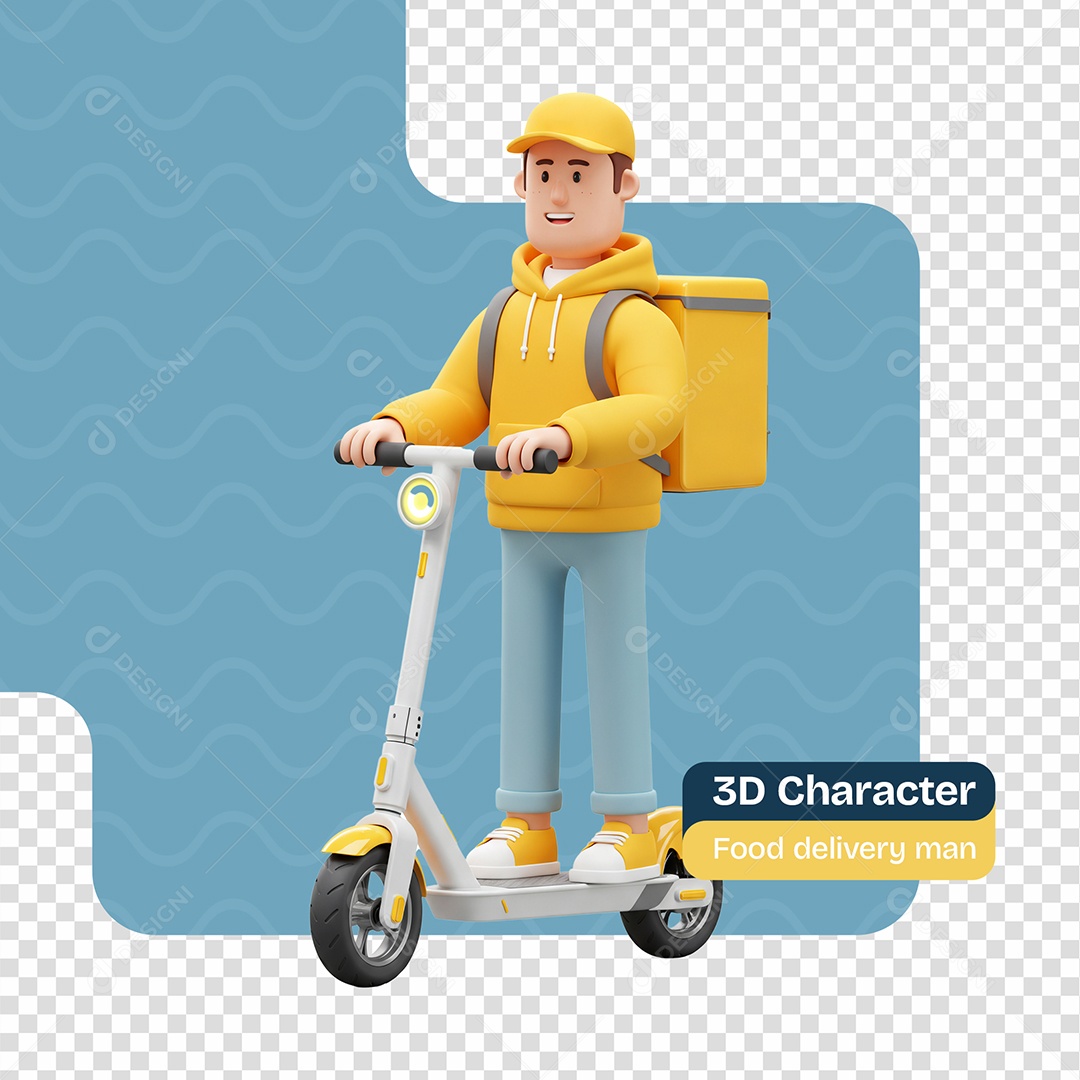 Personagem 3D Entregador de Patinete Para Composição PSD Editável