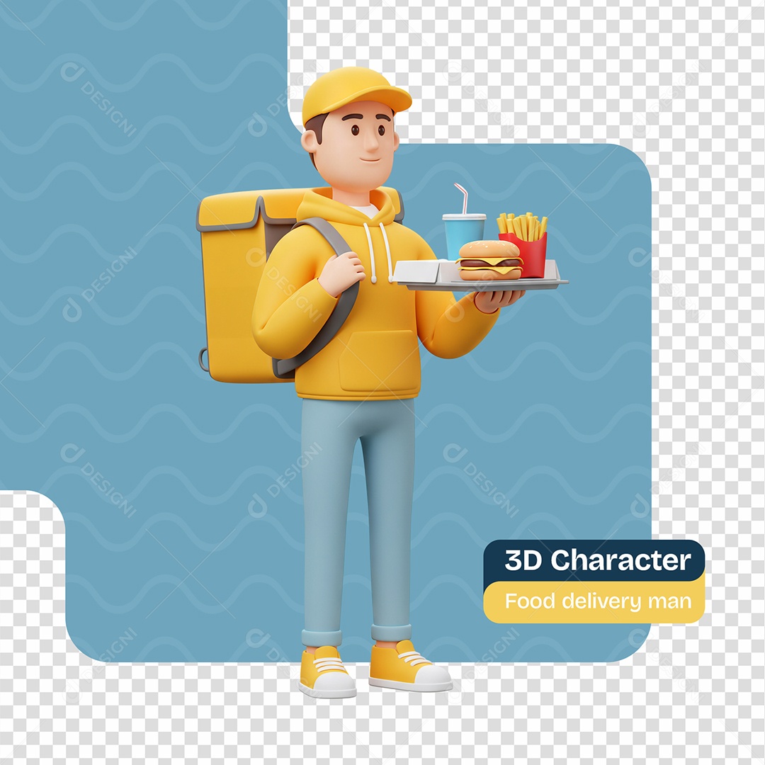 Personagem 3D Entregador de Lanche Para Composição PSD Editável