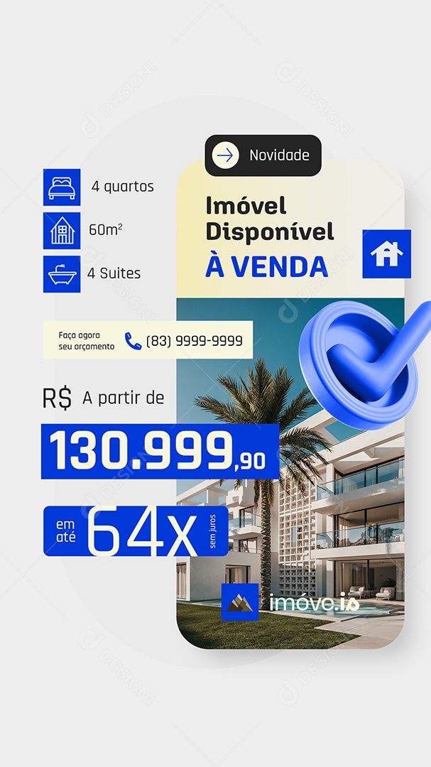 Story Imóveis Novidade Imóvel Disponível à Venda Social Media PSD Editável