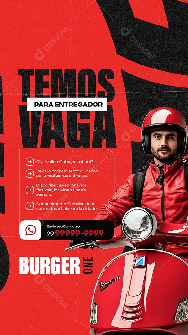 Story Vagas de Empregos Temos Vaga para Entregador Social Media PSD Editável