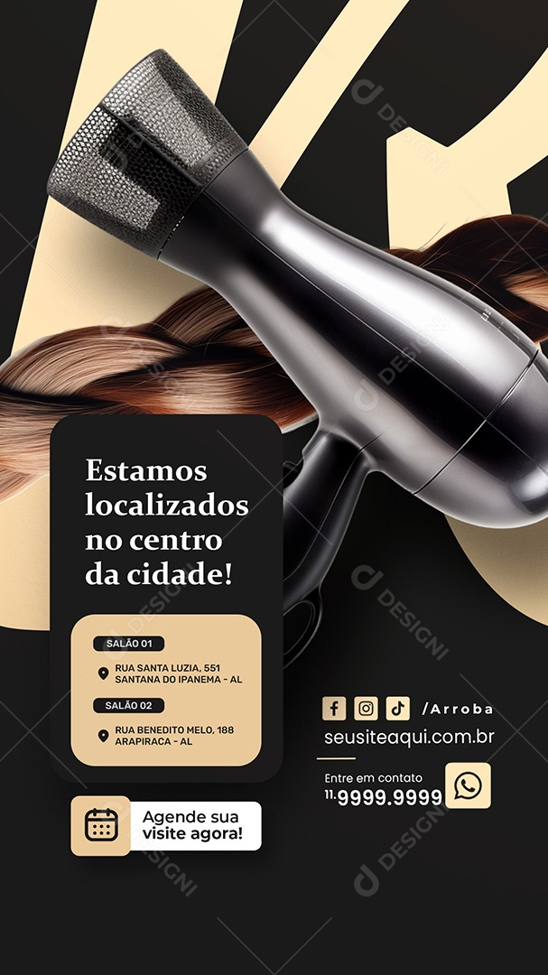 Story Salão de Beleza Estamos Localizados no Centro Social Media PSD Editável