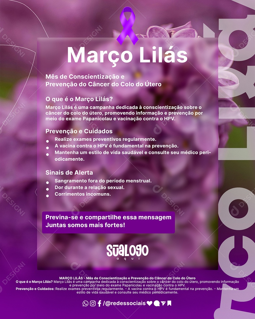 Flyer Março Lilás Juntos Somos Mais Fortes Social Media PSD Editável