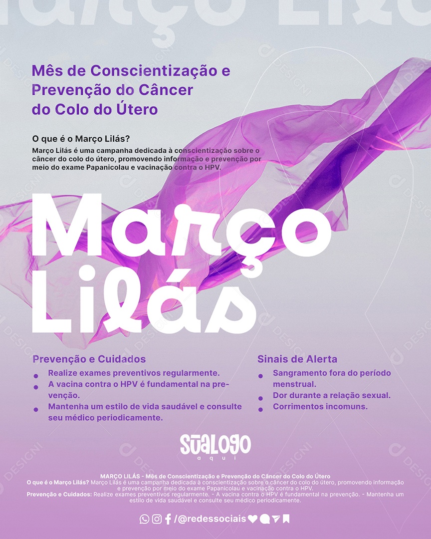 Flyer Março Lilás Mês de Conscientização e Prevenção Social Media PSD Editável