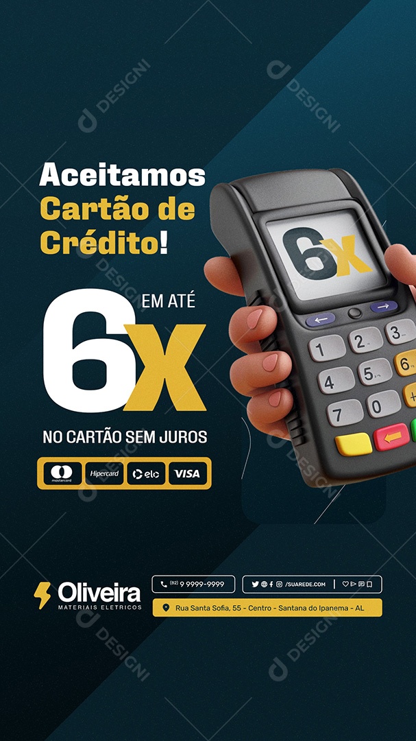 Story Loja De Materiais Elétricos Aceitamos Cartão de Crédito Social Media PSD Editável