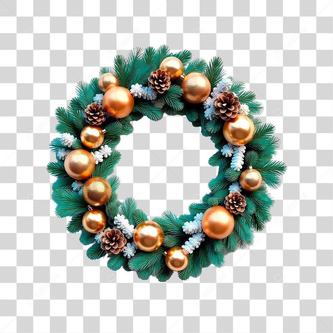 Guirlanda Verde com Bolas Dourada PNG Transparente