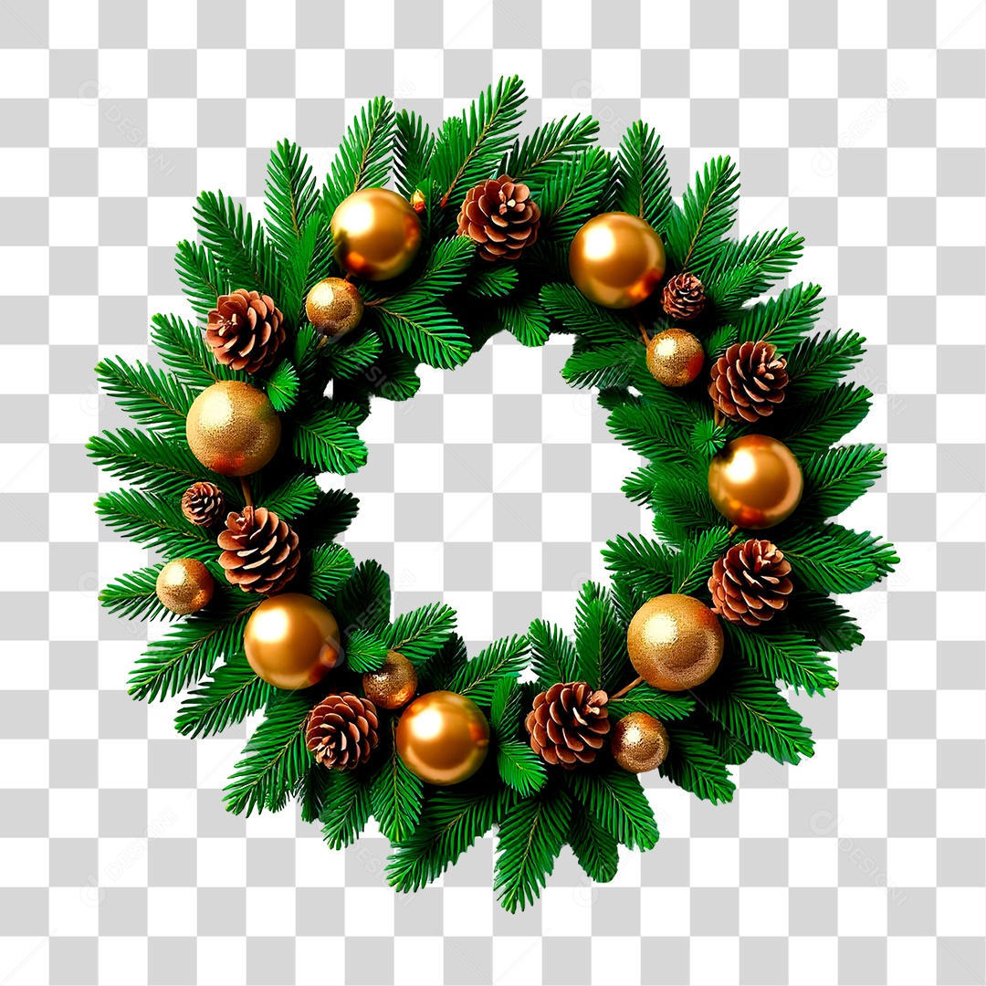 Guirlanda Verde com Bolas Dourada PNG Transparente