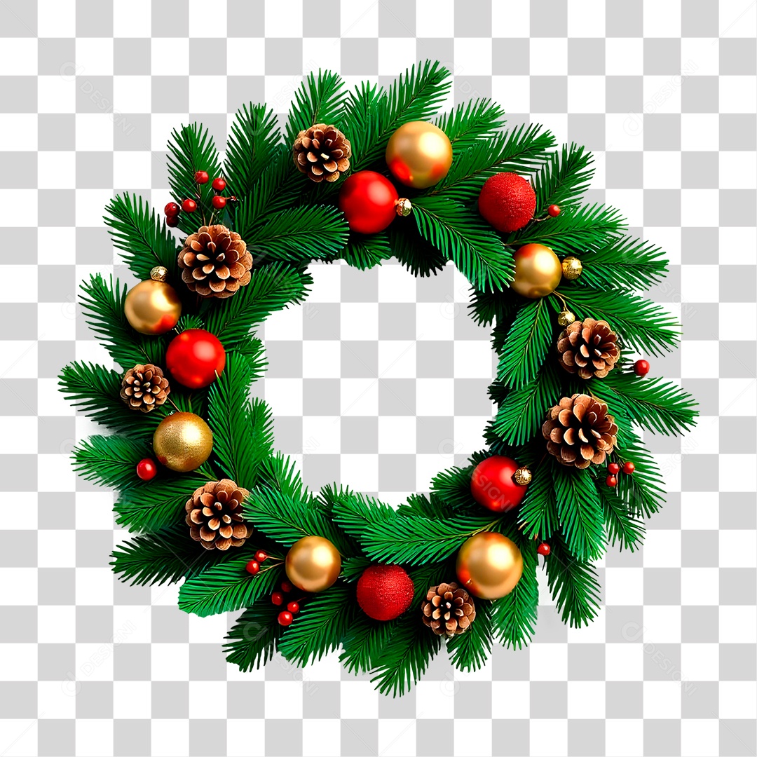 Guirlanda Verde com Bolas Dourada PNG Transparente