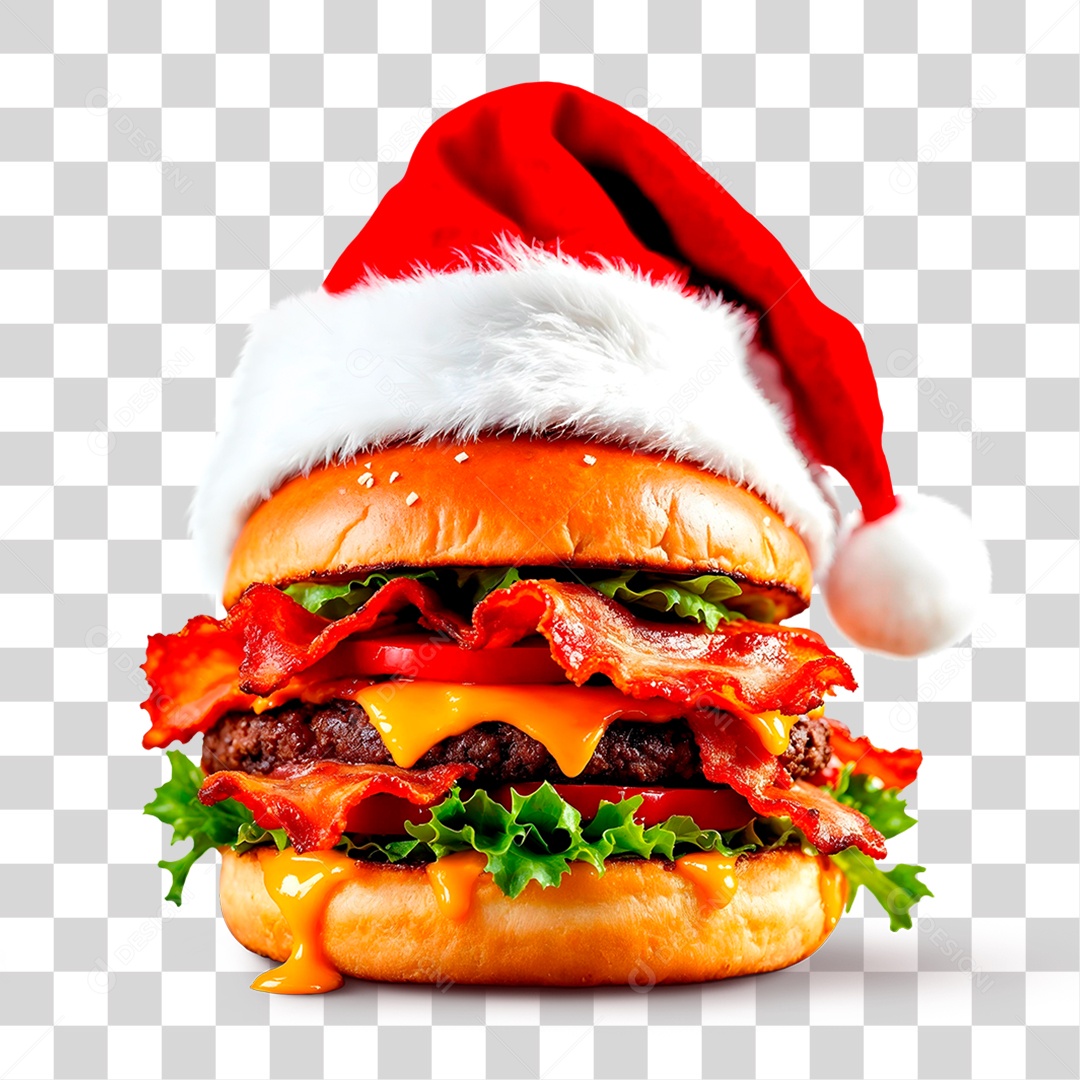 Hambúrguer com Gorro de Natal PNG Transparente