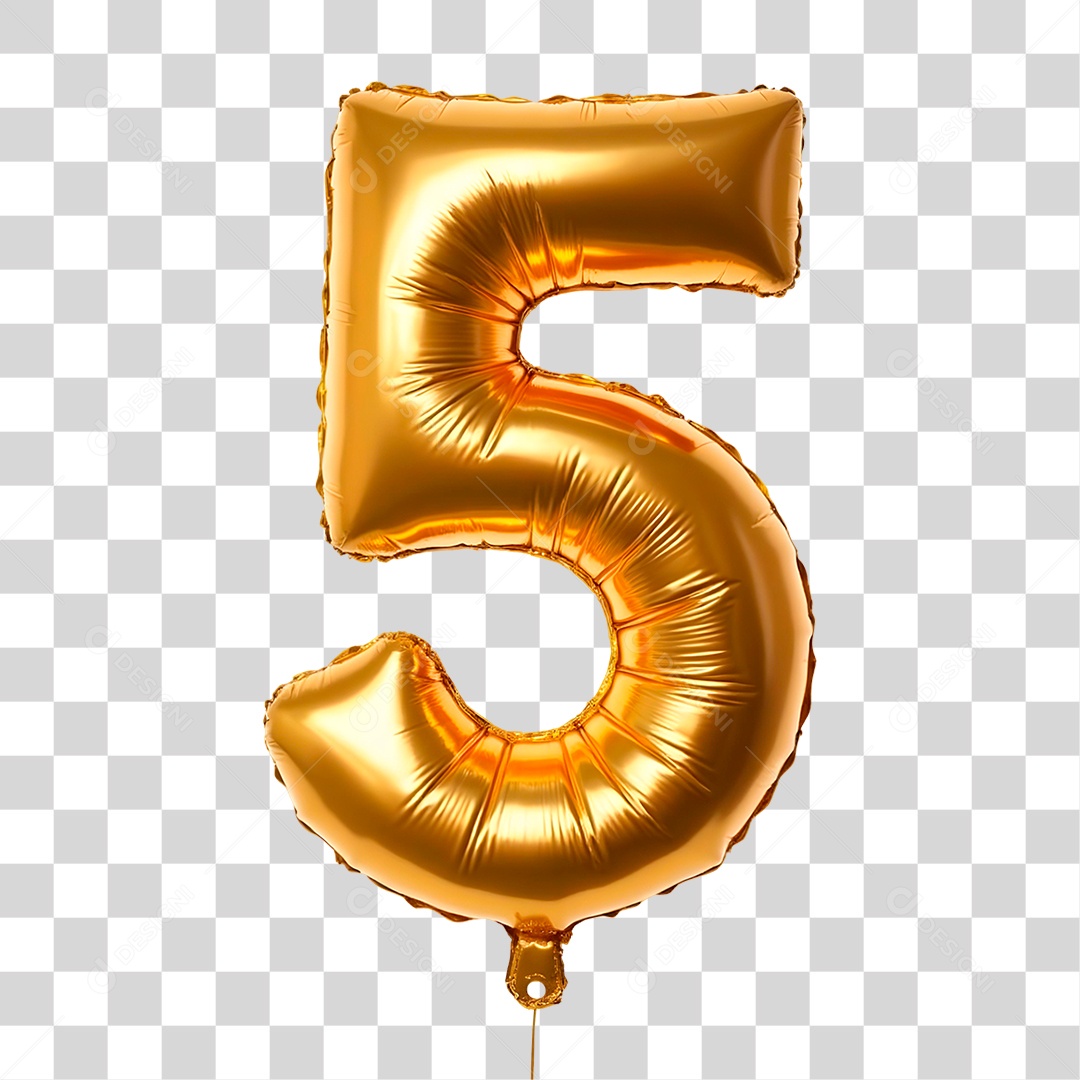 Número Cinco Balão Dourado PNG Transparente