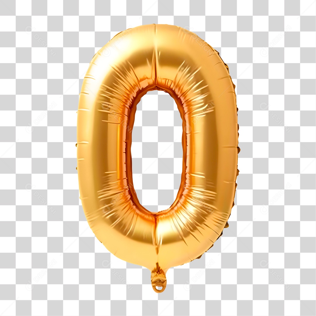 Número Zero Balão Dourado PNG Transparente