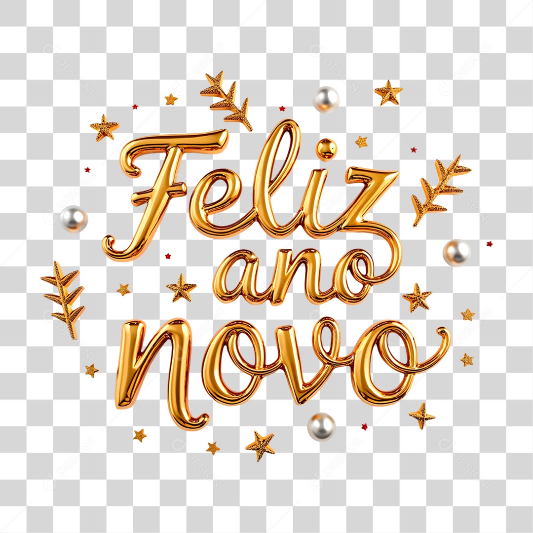 Selo 3D Feliz Ano Novo PNG Transparente