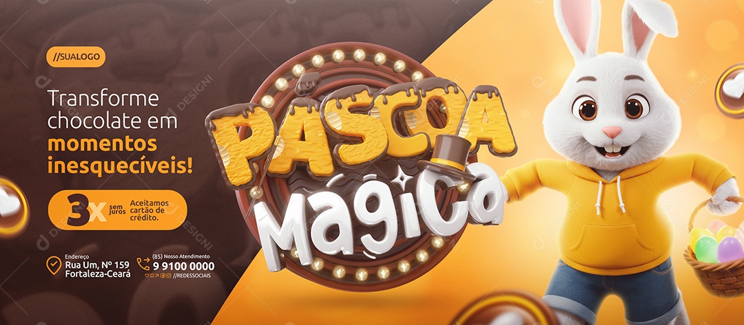 Banner Páscoa Mágica Chocolateria Transforme Chocolate Social Media PSD Editável