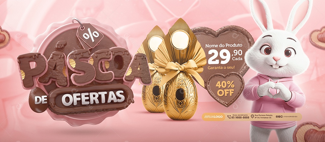Banner Páscoa de Ofertas Chocolateria Ovo de Páscoa Social Media PSD Editável