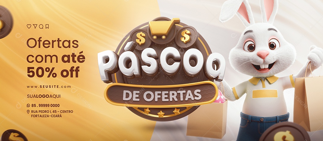 Banner Páscoa de Ofertas Supermercado Até 50% Off Social Media PSD Editável