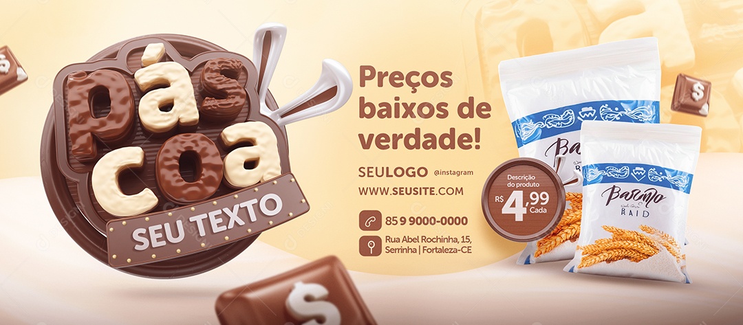 Banner Páscoa Supermercado Preços Baixos de Verdade Social Media PSD Editável