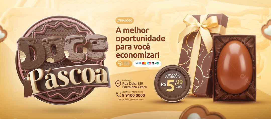Banner Doce Páscoa Chocolateria A Melhor Oportunidade Social Media PSD Editável