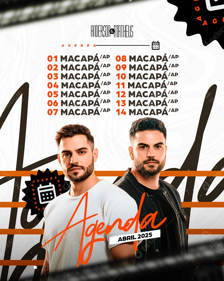 Flyer Agenda Abril Anderson e Matheus Social Media PSD Editável