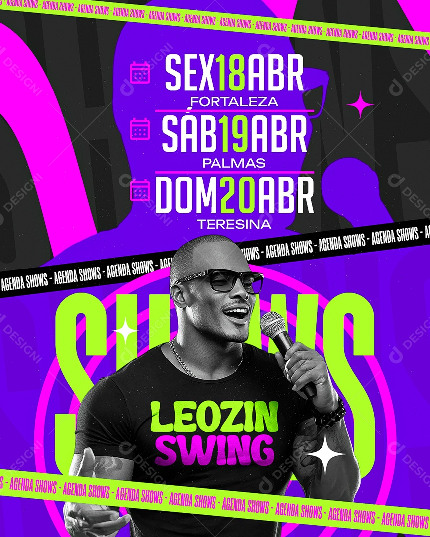 Flyer Agenda Shows Leozin Swing Social Media PSD Editável