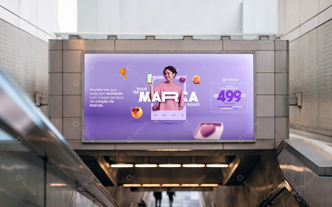 Mockup Painel de Publicidade no Metrô PSD Editável