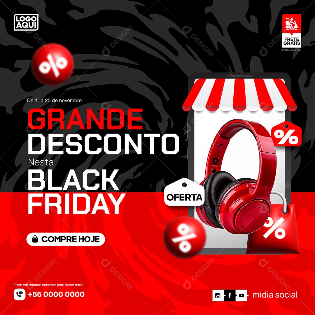 Black Friday Loja de Eletrônicos Fone Ilustração Vetor EPS Editável