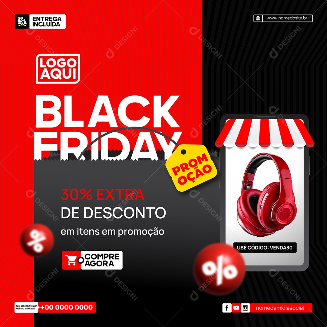 Black Friday Loja de Eletrônicos Fone Ilustração Vetor EPS Editável