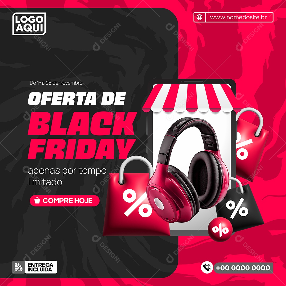 Black Friday Loja de Eletrônicos Fone Ilustração Vetor EPS Editável