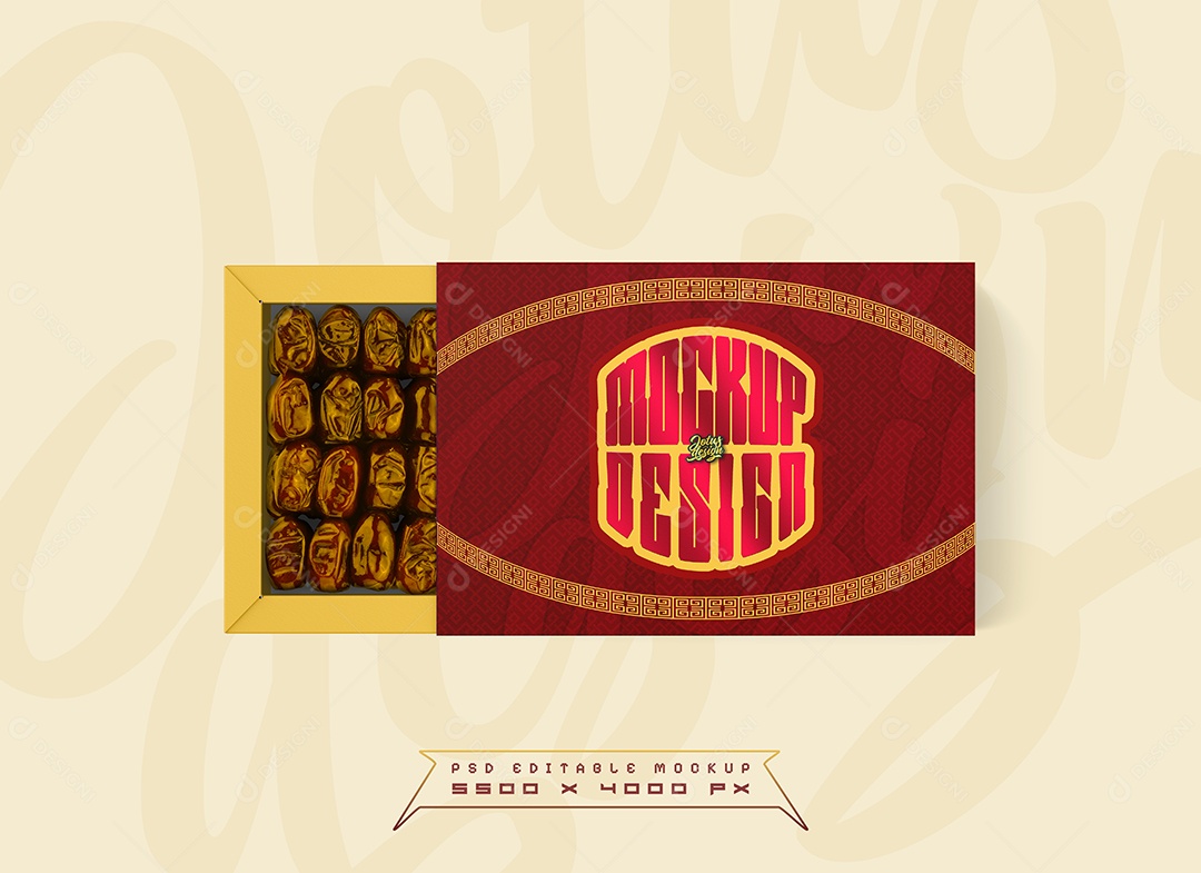 Embalagem de Caixa de Datas Mockup PSD Editável