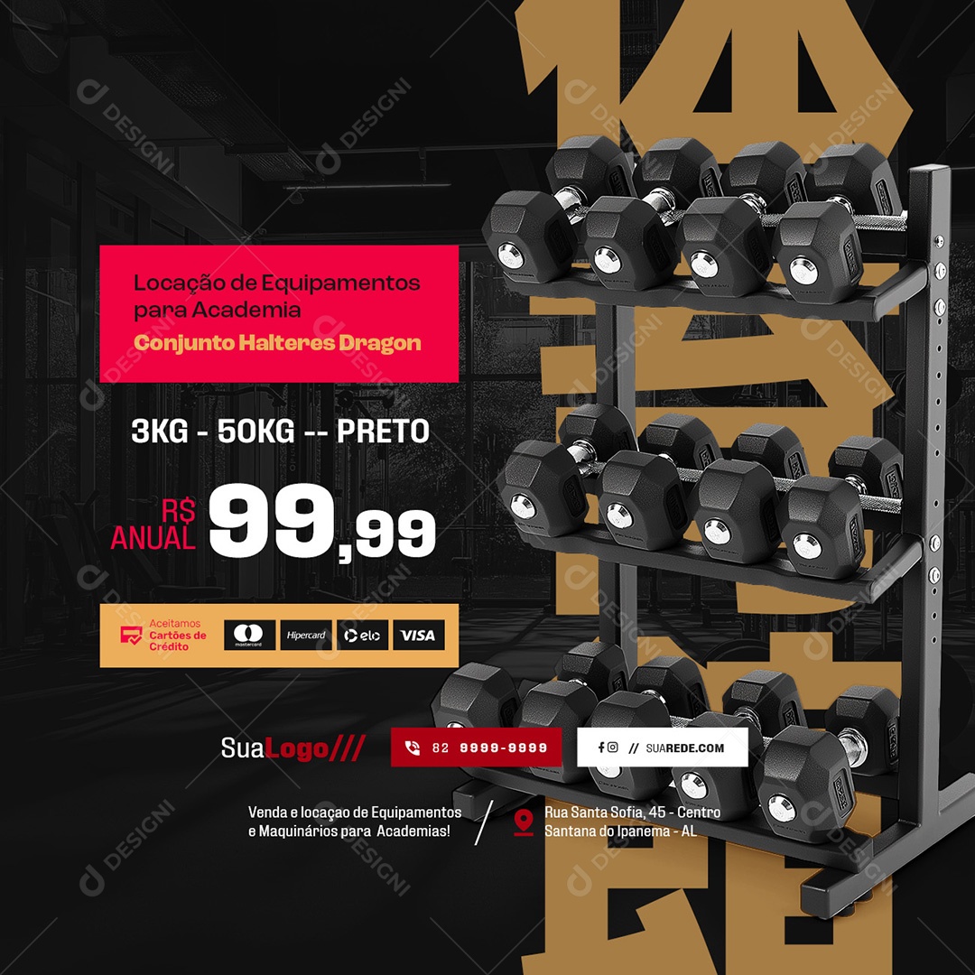 Equipamentos de Academia Conjunto Halteres Dragon Social Media PSD Editável