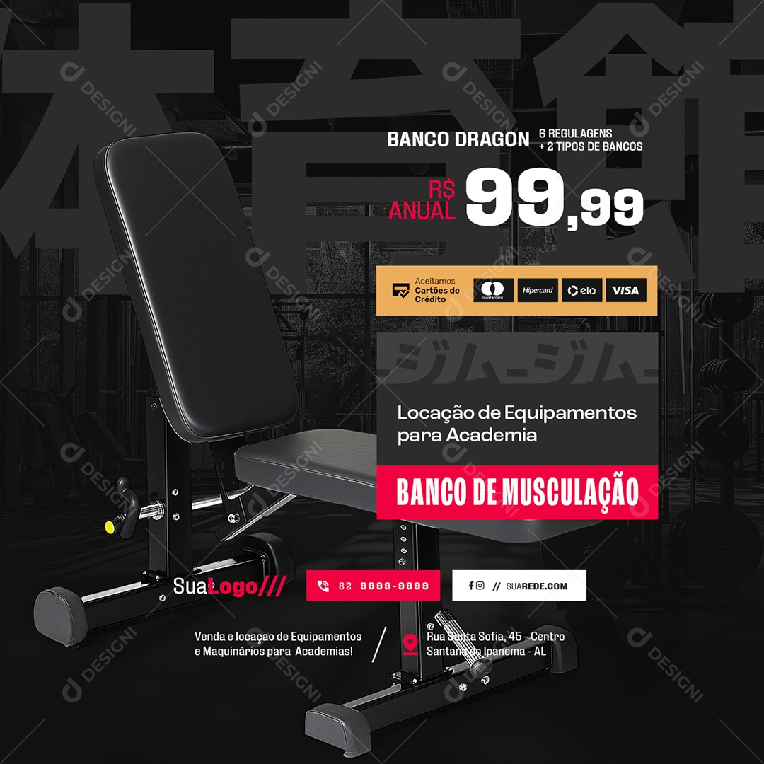 Equipamentos de Academia Banco Dragon Social Media PSD Editável